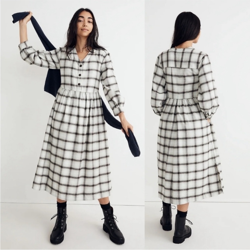 MADEWELL Plaid Flannel Button Front Midi Dress Size 12 NWT Cozy $128 LARGE